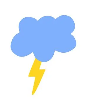 Cloud and lightning strike hand painted with brush. Doodle cloud and thunder Stock Illustration