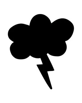 Cloud and lightning strike hand painted with brush. Doodle cloud and thunder Stock Illustration