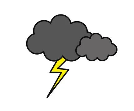 Cloud and lightning on a white background. Cartoon. Stock Illustration