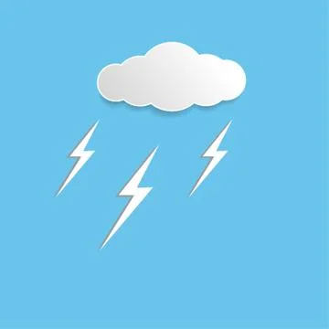 Cloud and lightnings flat design vector illustration on blue background. イラスト素材