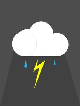 Cloud and lightnings flat design vector illustration on blue background. Stock Illustration