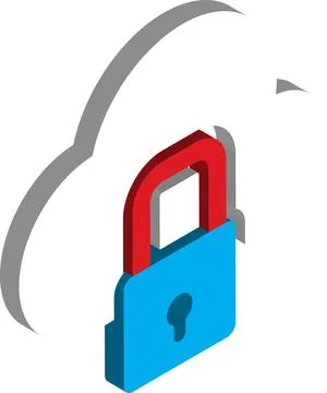 Cloud and lock illustration in 3D isometric style 스톡 일러스트