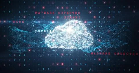 Cloud and malware detected on binary background 스톡 사진