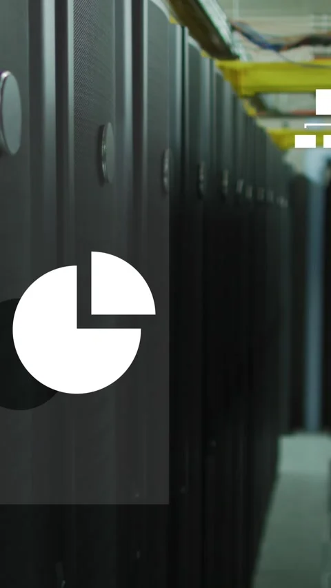 Cloud and network icons with data processing over computer server room Stock Footage 342600918