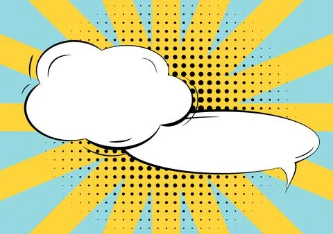 Cloud And Oval Blank Speech Bubbles On Colorful Stripes Background Design. Empty Illustrazione stock