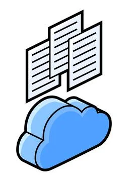 Cloud and paper icon in isometry. Storage of information and files. Image for Stock Illustration