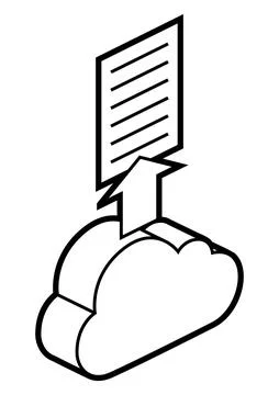 Cloud and paper icon in isometry. Downloading information and files. Image for イラスト素材