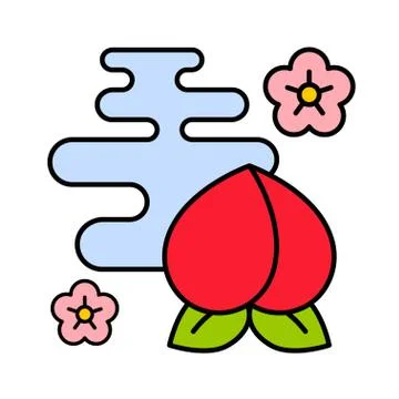 Cloud and peach vector, Chinese New year filled icon Stock Illustration
