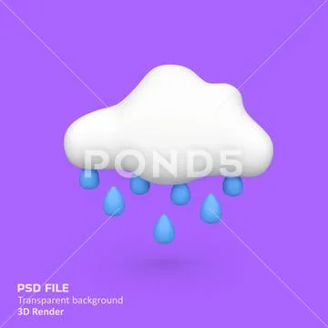 Cloud and rain drops isolated 3d render icon illustration PSD Template