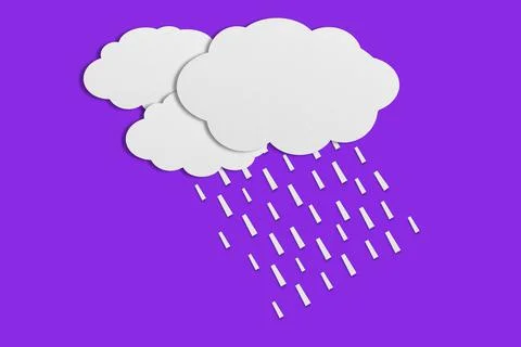 Cloud and rain paper white paper cut paste paper Speech balloon on purple bac Stock Photos