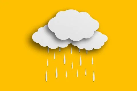 Cloud and rain paper white paper cut and paste paper Speech balloon on yellow Stock Photos