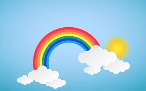 Cloud and Rainbow in the Blue sky with paper art style the concept is sum Stock Illustration