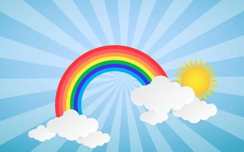 Cloud and Rainbow in the Blue sky with paper art style the concept is sum Stock Illustration