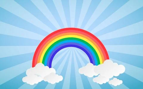 Cloud and Rainbow in blue sky Paper art Style the concept is season day,v Stock Illustration