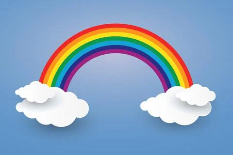 Cloud and Rainbow in blue sky  Paper art Style.vector Illusatration Stock Illustration