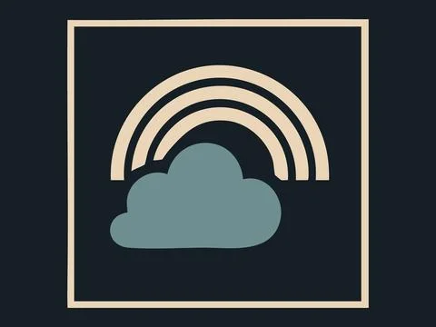 Cloud and rainbow icon on dark background with square frame. concept of weather イラスト素材