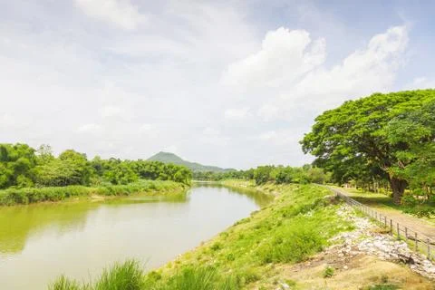 Cloud and river with tree green sukhothai,thailand Stock Photos