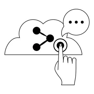 Cloud and sharing and power bottom in black and white Ilustração Stock