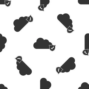 Cloud and shield with check mark icon isolated seamless pattern on white イラスト素材