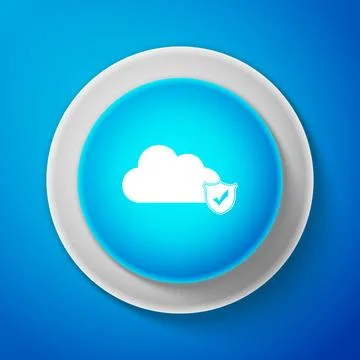 Cloud and shield with check mark icon on blue background. Cloud storage data Stock Illustration