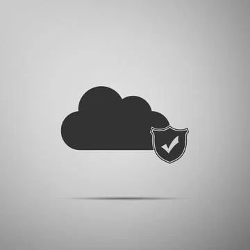 Cloud and shield with check mark icon isolated on grey background. Cloud storage Stock Illustration