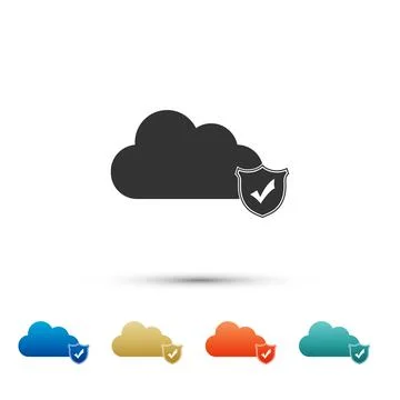 Cloud and shield with check mark icon on white background. Cloud storage data イラスト素材