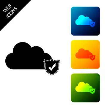 Cloud and shield with check mark icon isolated. Cloud storage data protection Stock Illustration