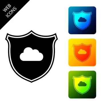 Cloud and shield with check mark icon isolated. Cloud storage data protection Stock Illustration