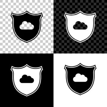 Cloud and shield with check mark icon on black, white and transparent background Stock Illustration