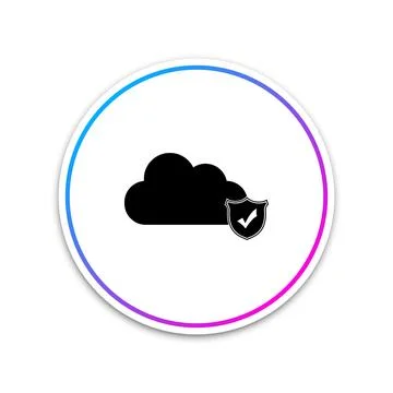 Cloud and shield with check mark icon on white background. Cloud storage data Stock Illustration