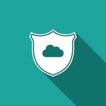 Cloud and shield icon isolated with long shadow. Cloud storage data protection 스톡 일러스트