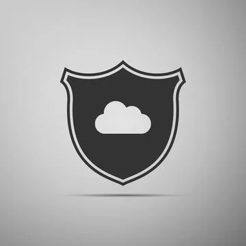Cloud and shield icon isolated on grey background. Cloud storage data protection Stock Illustration