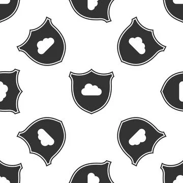 Cloud and shield icon isolated seamless pattern on white background. Cloud 库存插图