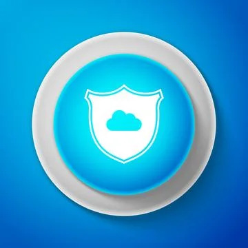 Cloud and shield icon isolated on blue background. Cloud storage data protection 库存插图