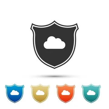 Cloud and shield icon isolated on white background. Cloud storage data Illustrazione stock