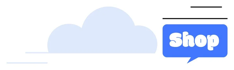 Cloud and Shop Banner Vector with Speech Bubble for Online Shopping Themes Illustrazione stock