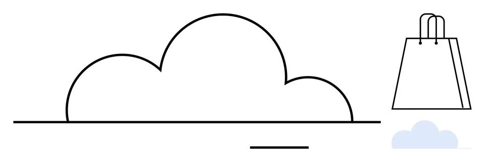Cloud and Shopping Bag Elements Symbolizing E-commerce and Cloud Storage Co.. イラスト素材