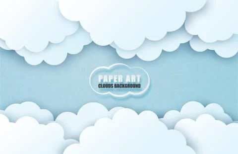 Cloud and sky background in paper cut style. Vector illustration digital craf Stock Illustration