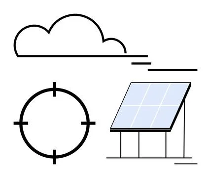 Cloud and solar panel signify renewable energy, with a target for accuracy an Stock Illustration