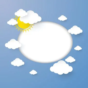 Cloud and Sun in the Blue sky with Blank Circle for you design paper art stly Stock Illustration