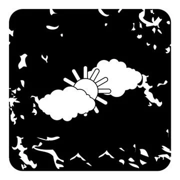 Cloud and sun icon, grunge style Stock Illustration