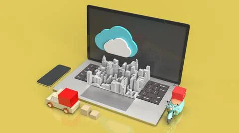 The cloud and technology equipment for CLOUD COMPUTING content 3d rendering.. Stock Illustration