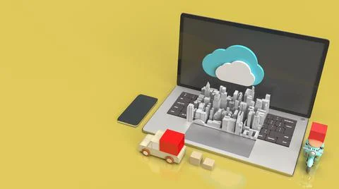 The cloud and technology equipment for CLOUD COMPUTING content 3d rendering.. Stock Illustration