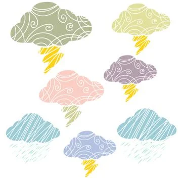 Cloud and thunder line art colorful Stock Illustration