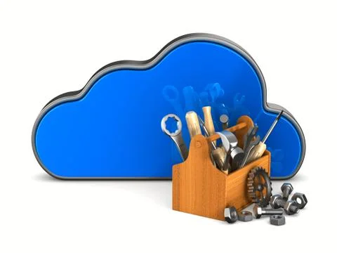 Cloud and toolbox on white background. Isolated 3D illustration 스톡 일러스트