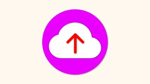 Cloud and a upload arrow icon on a white background. Illustrazione stock