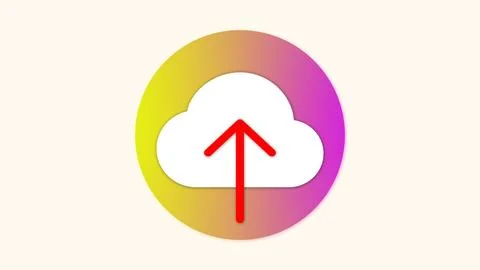 Cloud and a upload arrow icon on a white background. イラスト素材