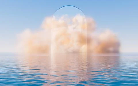 Cloud and water surface, 3d rendering. Illustrazione stock