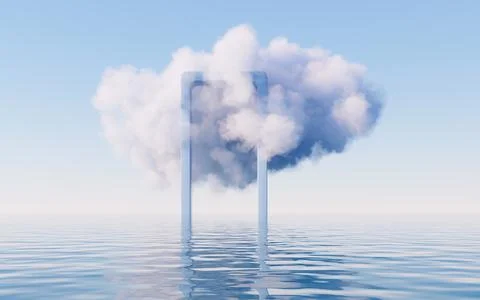 Cloud and water surface, 3d rendering. Illustrazione stock