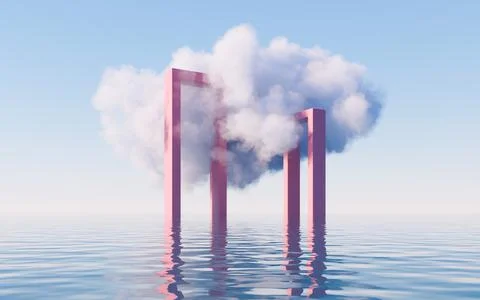 Cloud and water surface, 3d rendering. イラスト素材